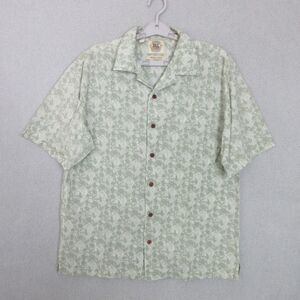 Pussers West Indies Hawaiian Shirt Mens L Green Floral Short Sleeve Bamboo Blend